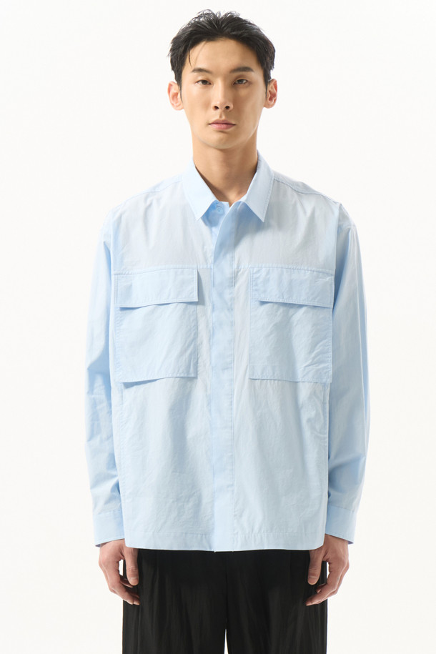 CUSTOMELLOW - 긴팔셔츠 - Blue Multi-Pocket Oversized Shirt