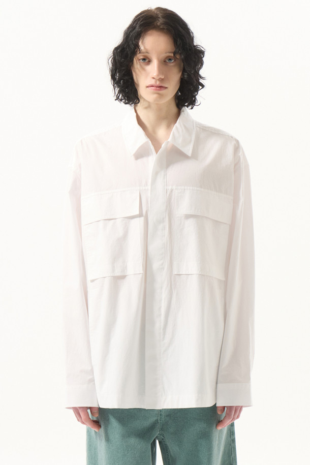 CUSTOMELLOW - 긴팔셔츠 - White Multi-Pocket Oversized Shirt