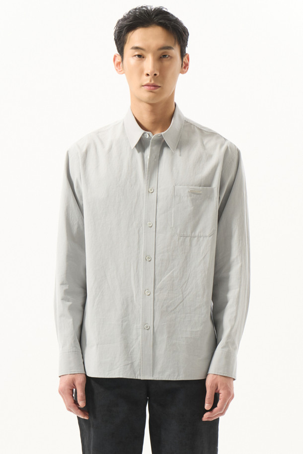 CUSTOMELLOW - 긴팔셔츠 - Grey Regular Solid Color Shirt