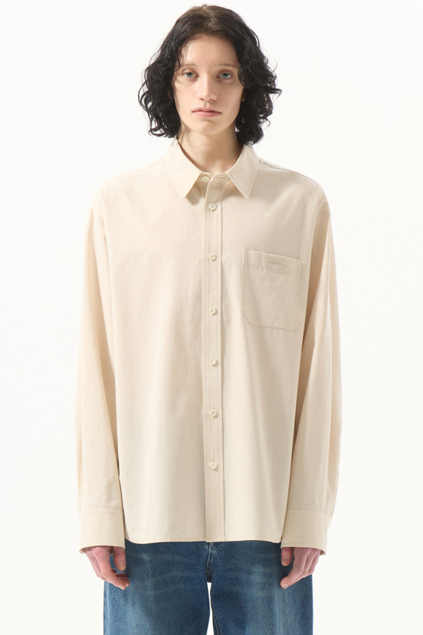 CUSTOMELLOW - 긴팔셔츠 - Ivory Regular Solid Color Shirt