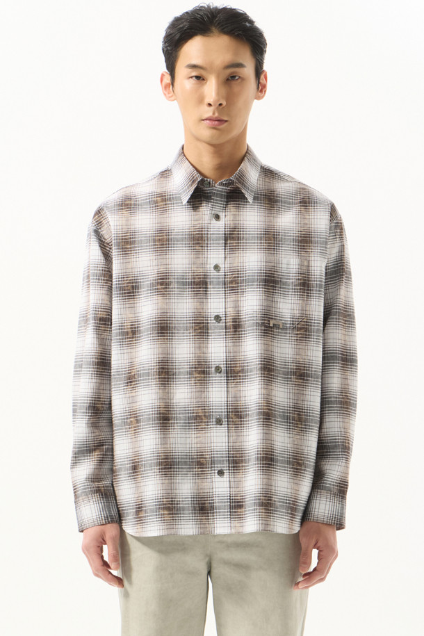 CUSTOMELLOW - 긴팔셔츠 - Brown Vintage Dyed Check Shirt