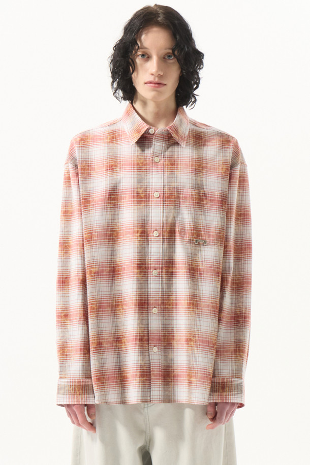 CUSTOMELLOW - 긴팔셔츠 - Red Vintage Dyed Check Shirt