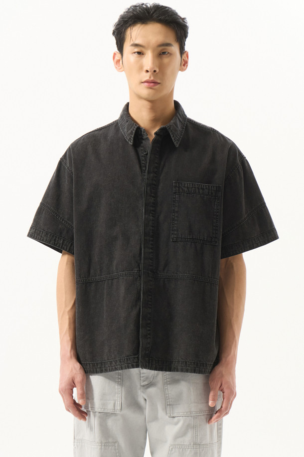 CUSTOMELLOW - 반팔셔츠 - Black Denim Half Shirt