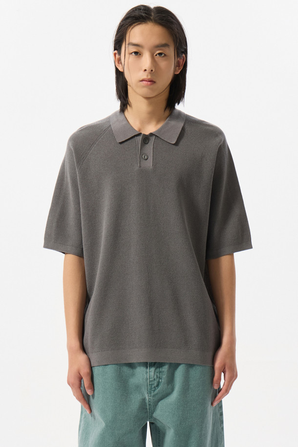 CUSTOMELLOW - 스웨터 - Grey Soft Half Collar Sweater