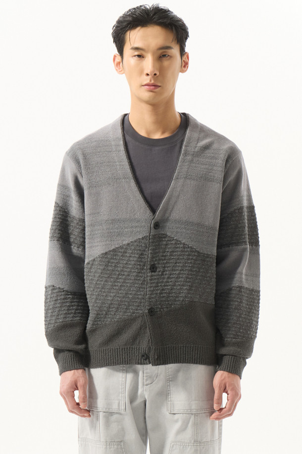 CUSTOMELLOW - 가디건 - Grey Gradation Patterend Cardigan