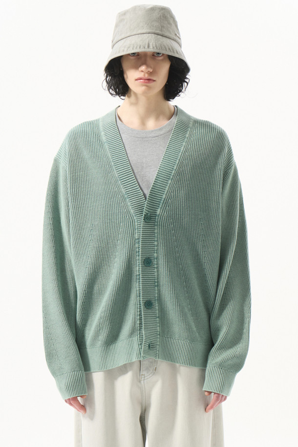 CUSTOMELLOW - 가디건 - Green Garment Dyed Cardigan