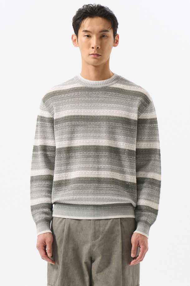 CUSTOMELLOW - 스웨터 - Grey Gradation Netting Sweater
