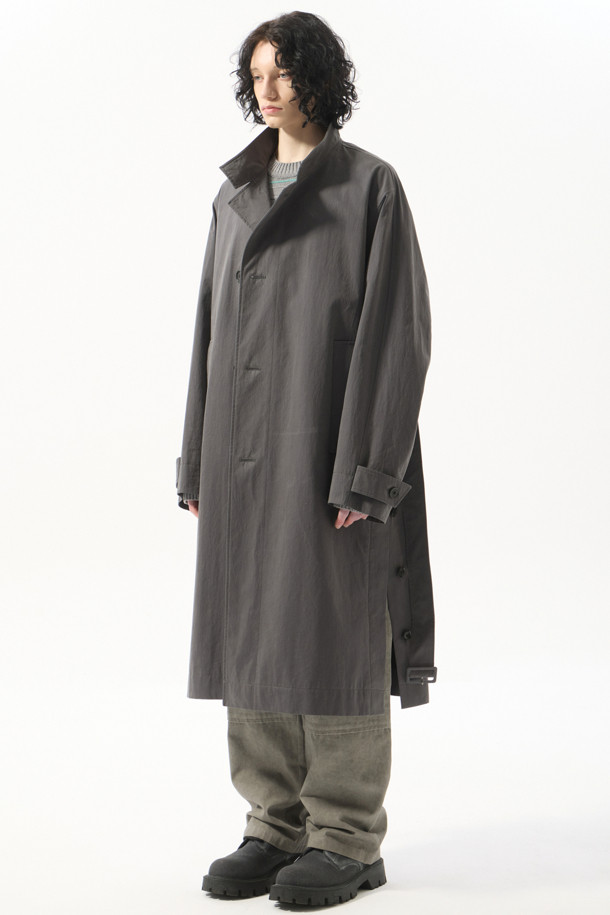 CUSTOMELLOW - 코트 - Grey Highneck Belted Coat