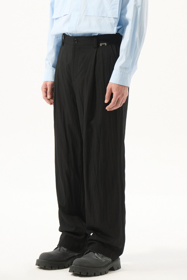 CUSTOMELLOW - 캐주얼팬츠 - Black Wide Fit Rayon Pants