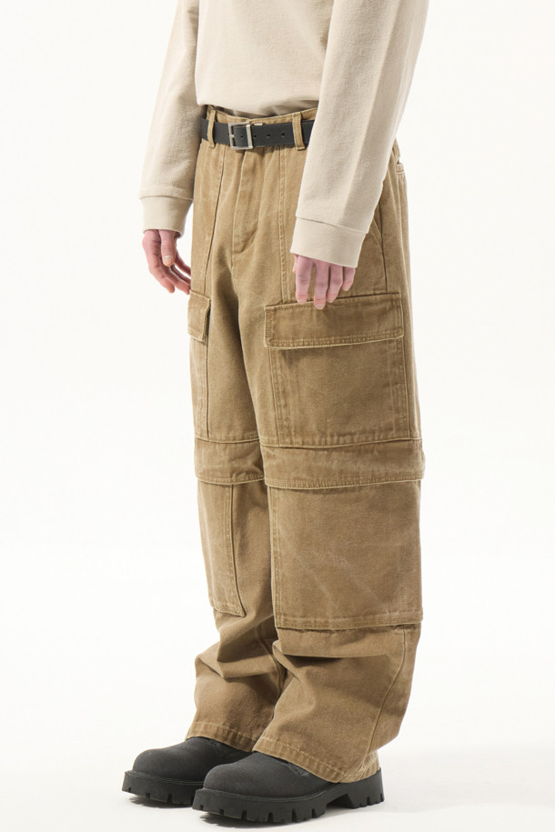 CUSTOMELLOW - 캐주얼팬츠 - Beige Oxford Cotton Cargo Pants