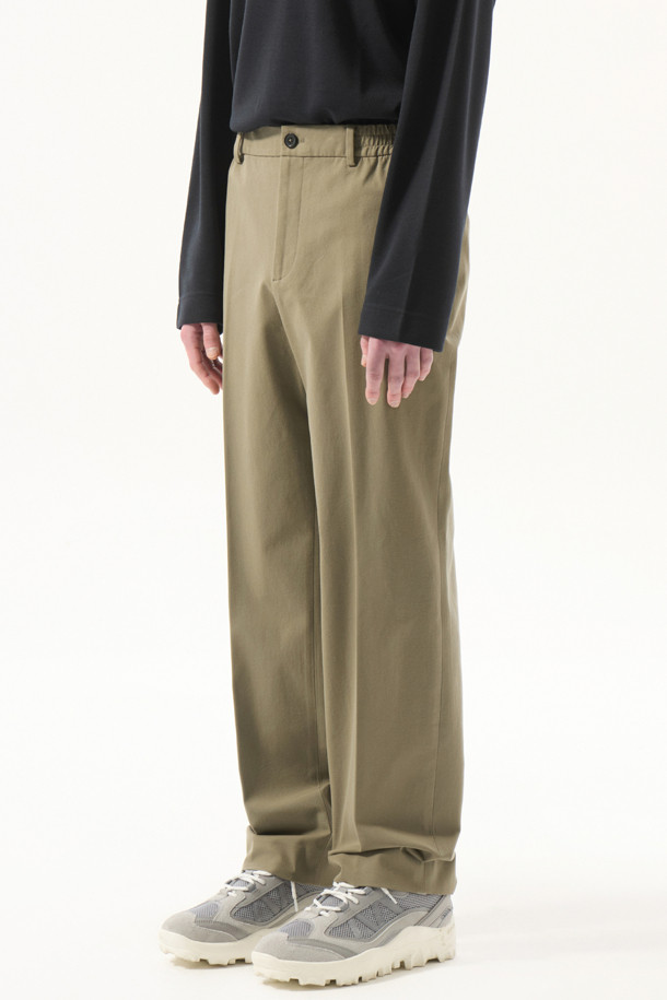 CUSTOMELLOW - 캐주얼팬츠 - Khaki Tapered Fit Cotton Pants