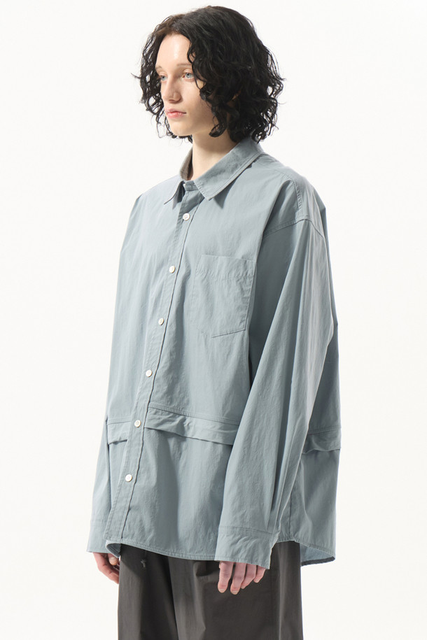 CUSTOMELLOW - 긴팔셔츠 - Grey Long Layered Pocket Shirt