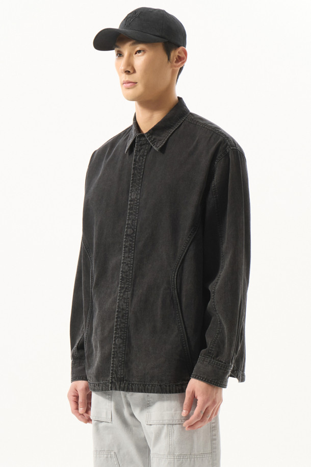 CUSTOMELLOW - 긴팔셔츠 - Black Piping Line Denim Shirt