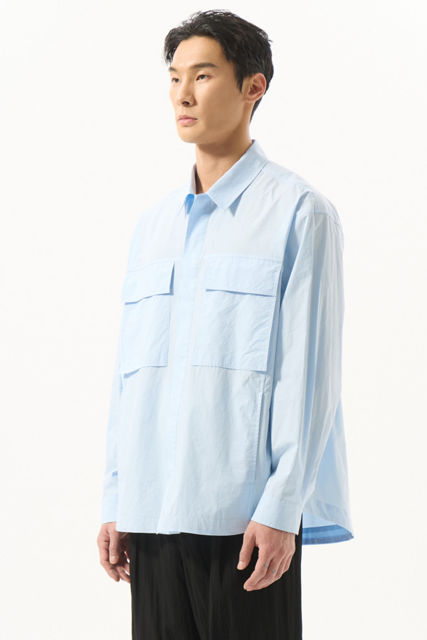 CUSTOMELLOW - 긴팔셔츠 - Blue Multi-Pocket Oversized Shirt