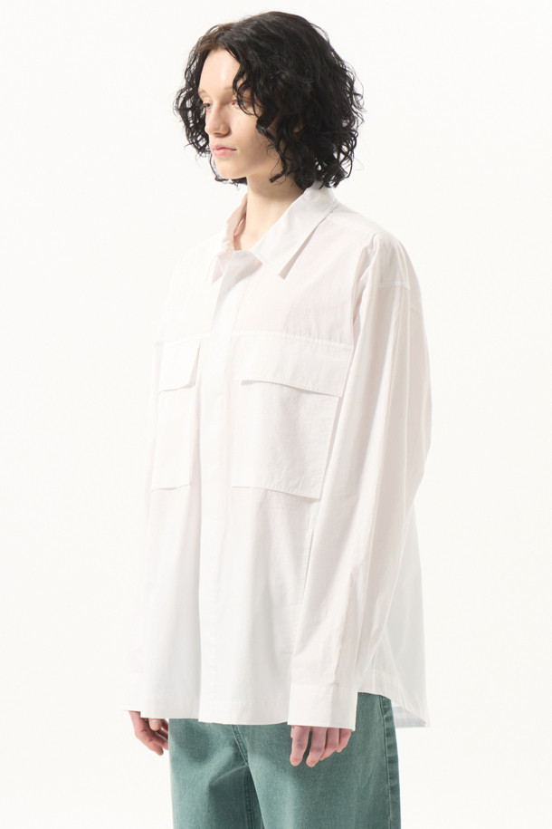 CUSTOMELLOW - 긴팔셔츠 - White Multi-Pocket Oversized Shirt