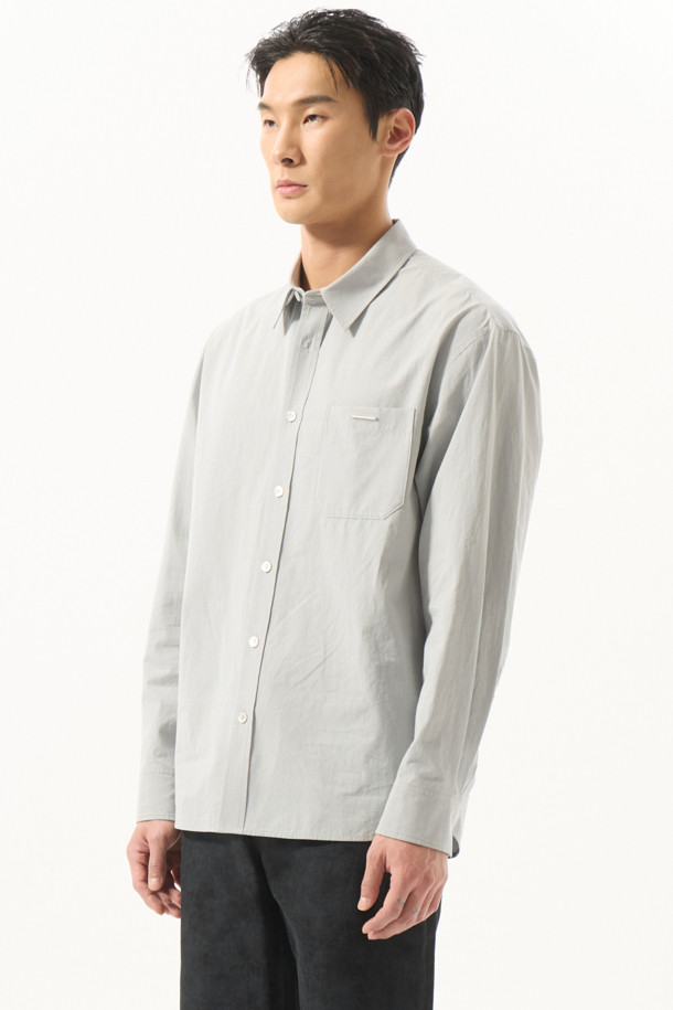 CUSTOMELLOW - 긴팔셔츠 - Grey Regular Solid Color Shirt