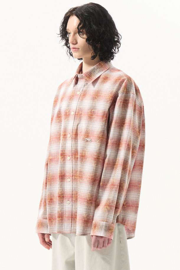 CUSTOMELLOW - 긴팔셔츠 - Red Vintage Dyed Check Shirt