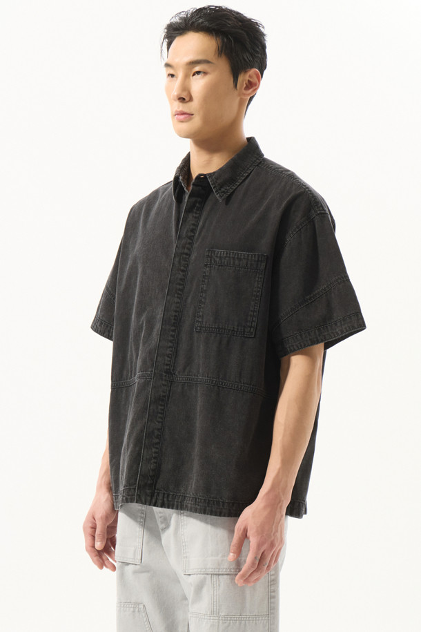 CUSTOMELLOW - 반팔셔츠 - Black Denim Half Shirt