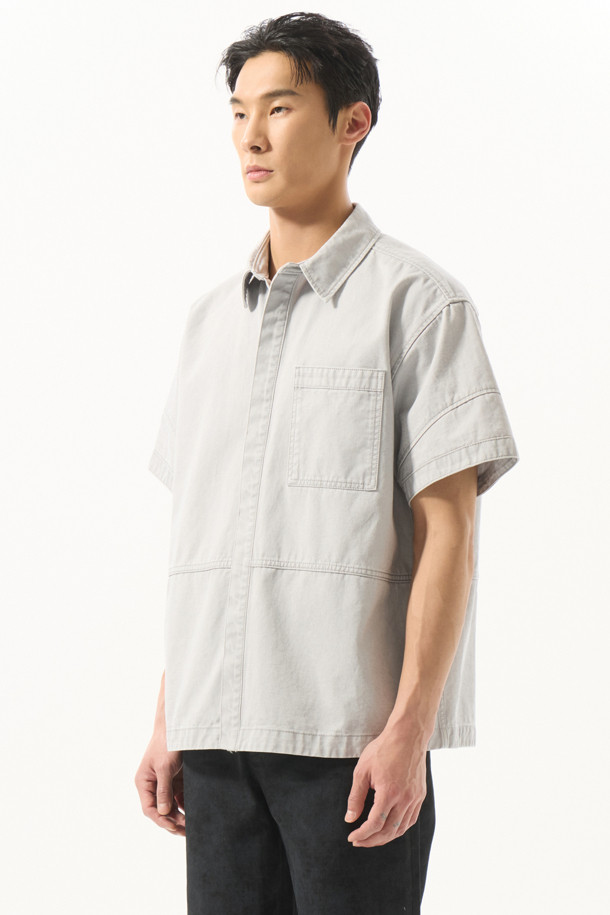 CUSTOMELLOW - 반팔셔츠 - Grey Denim Half Shirt