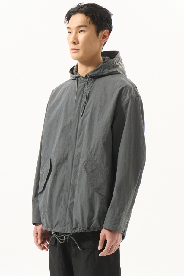 CUSTOMELLOW - 셔츠형자켓 - Grey Hood Zipup Fishtail Jacket