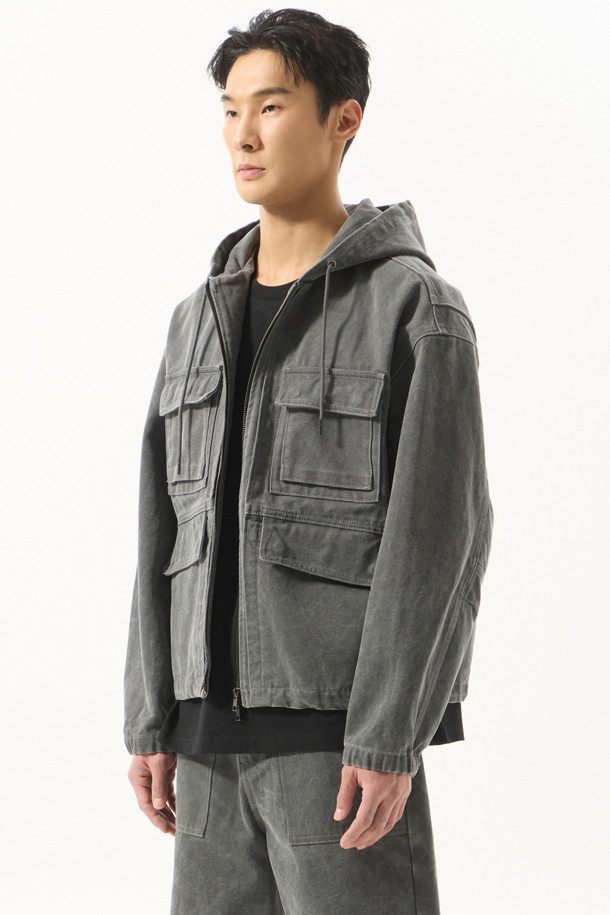 CUSTOMELLOW - 블루종/점퍼 - Grey Cotton Dyed Hood Jacket