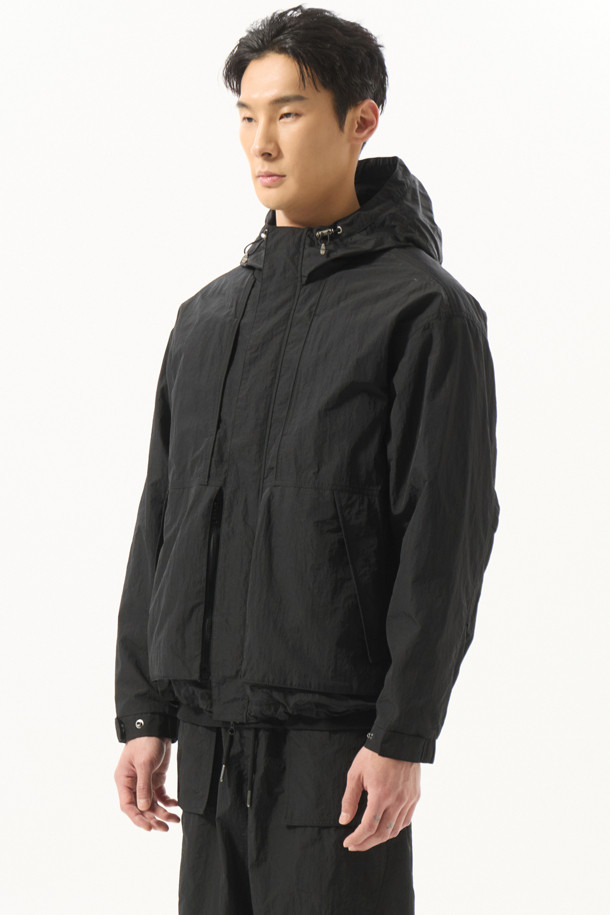 CUSTOMELLOW - 아노락/바람막이 - Black Nylon Hood Windbreaker Jacket