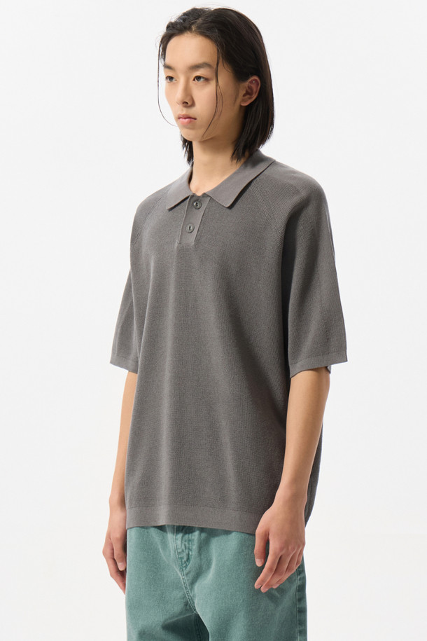 CUSTOMELLOW - 스웨터 - Grey Soft Half Collar Sweater