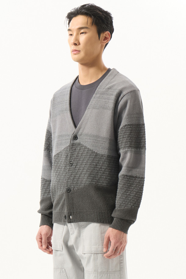 CUSTOMELLOW - 가디건 - Grey Gradation Patterend Cardigan