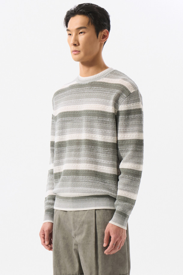 CUSTOMELLOW - 스웨터 - Grey Gradation Netting Sweater