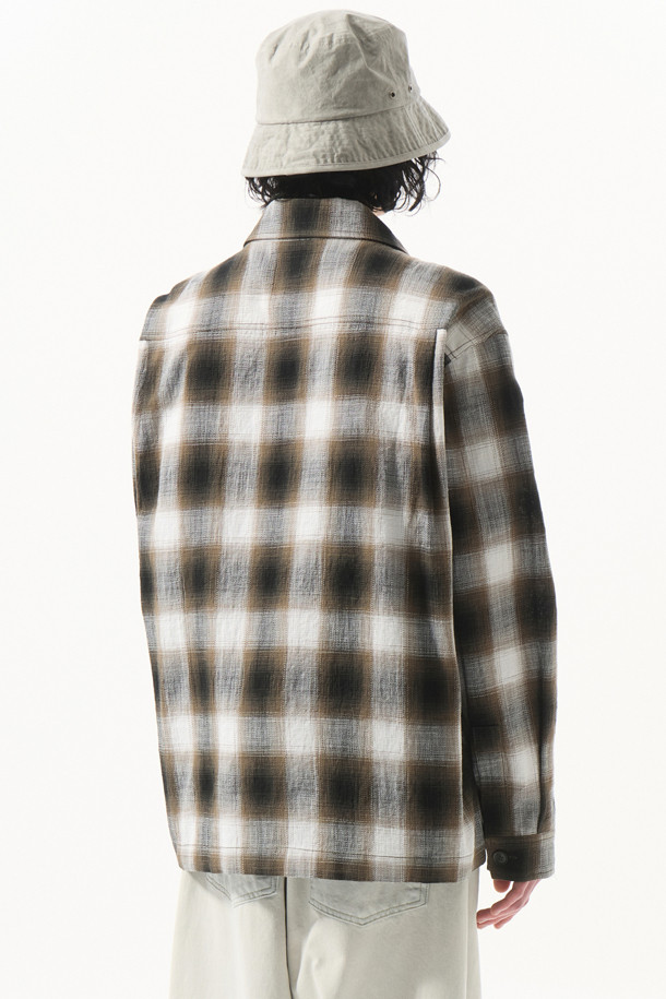 CUSTOMELLOW - 긴팔셔츠 - Beige Check Zip-Up Outer Shirt