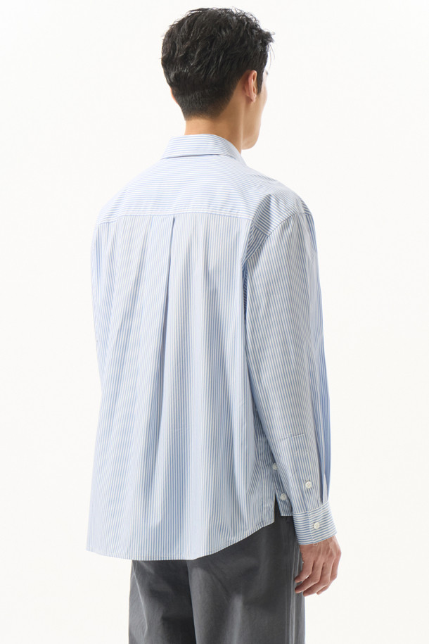 CUSTOMELLOW - 긴팔셔츠 - SkyBlue 2-Collar Detail Side Slit Shirt (Stripe)