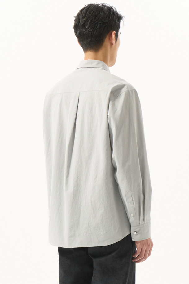 CUSTOMELLOW - 긴팔셔츠 - Grey Regular Solid Color Shirt