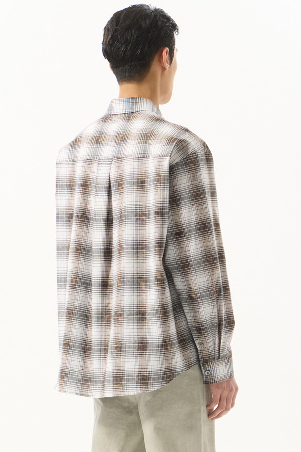 CUSTOMELLOW - 긴팔셔츠 - Brown Vintage Dyed Check Shirt