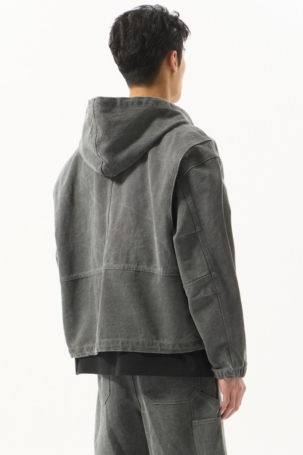 CUSTOMELLOW - 블루종/점퍼 - Grey Cotton Dyed Hood Jacket