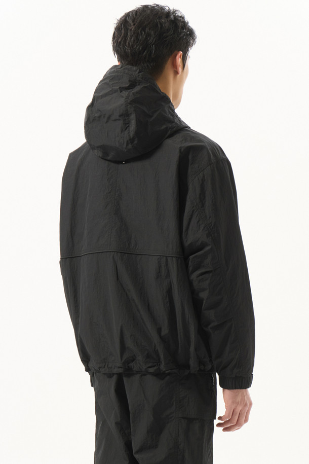 CUSTOMELLOW - 아노락/바람막이 - Black Nylon Hood Windbreaker Jacket