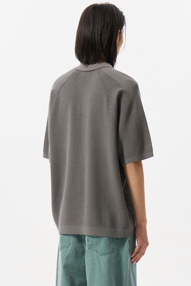 CUSTOMELLOW - 스웨터 - Grey Soft Half Collar Sweater