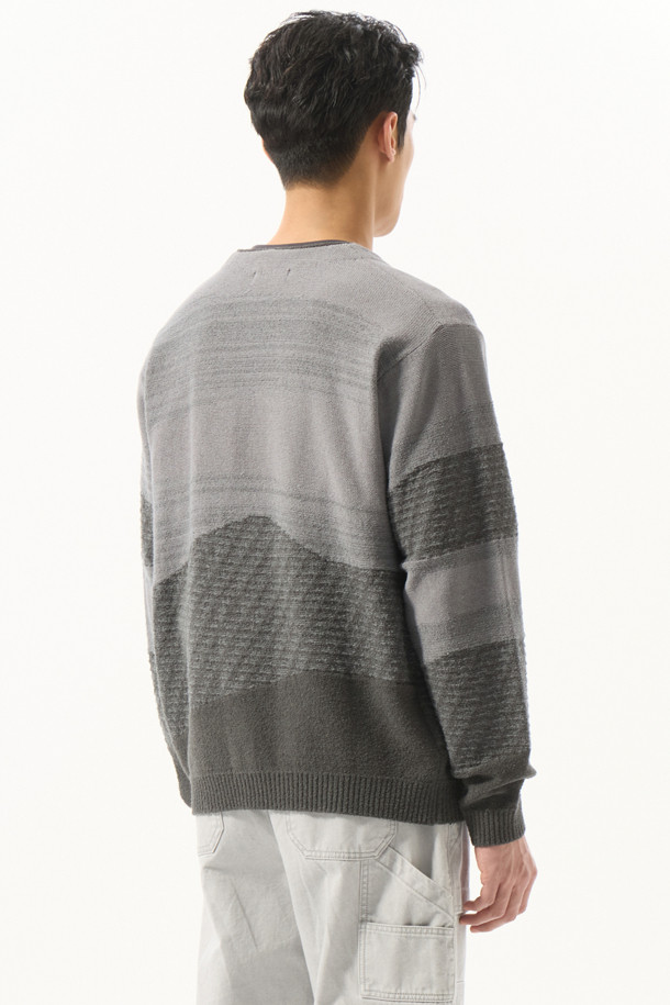 CUSTOMELLOW - 가디건 - Grey Gradation Patterend Cardigan