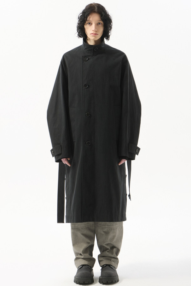 CUSTOMELLOW - 코트 - Black Highneck Belted Coat