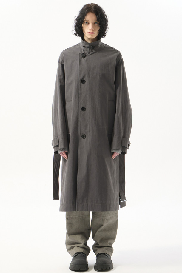 CUSTOMELLOW - 코트 - Grey Highneck Belted Coat