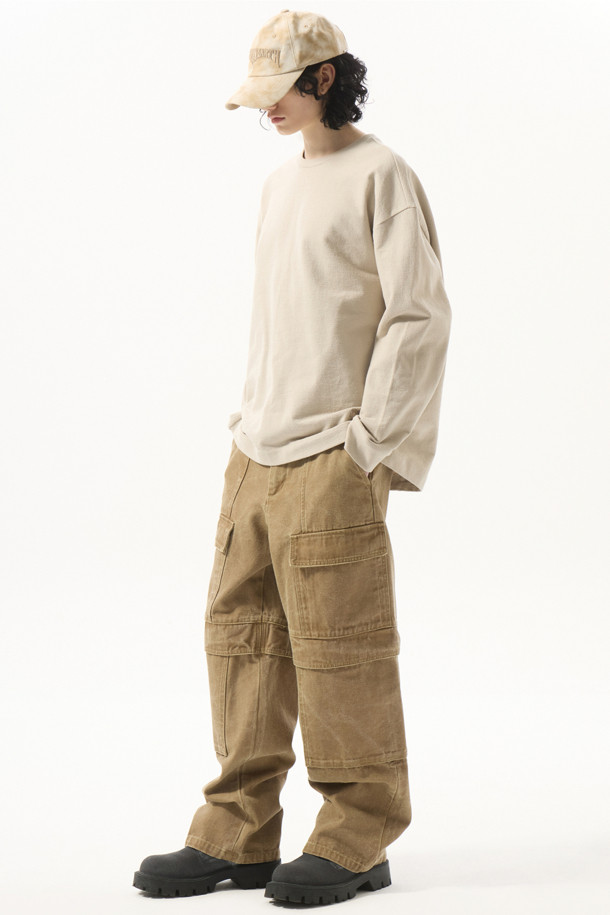 CUSTOMELLOW - 캐주얼팬츠 - Beige Oxford Cotton Cargo Pants