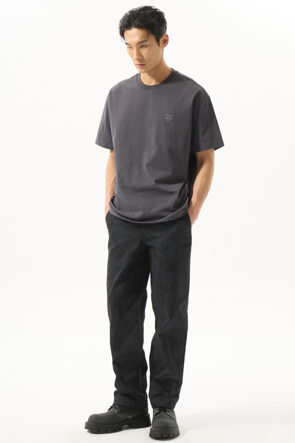 CUSTOMELLOW - 캐주얼팬츠 - Black Straight Fit Cotton Pants