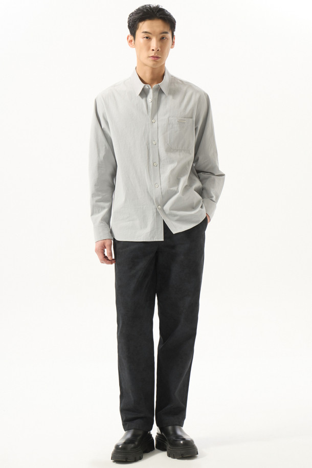 CUSTOMELLOW - 긴팔셔츠 - Grey Regular Solid Color Shirt