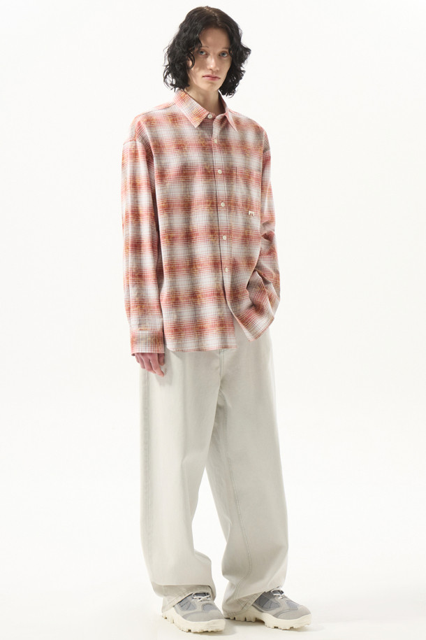 CUSTOMELLOW - 긴팔셔츠 - Red Vintage Dyed Check Shirt