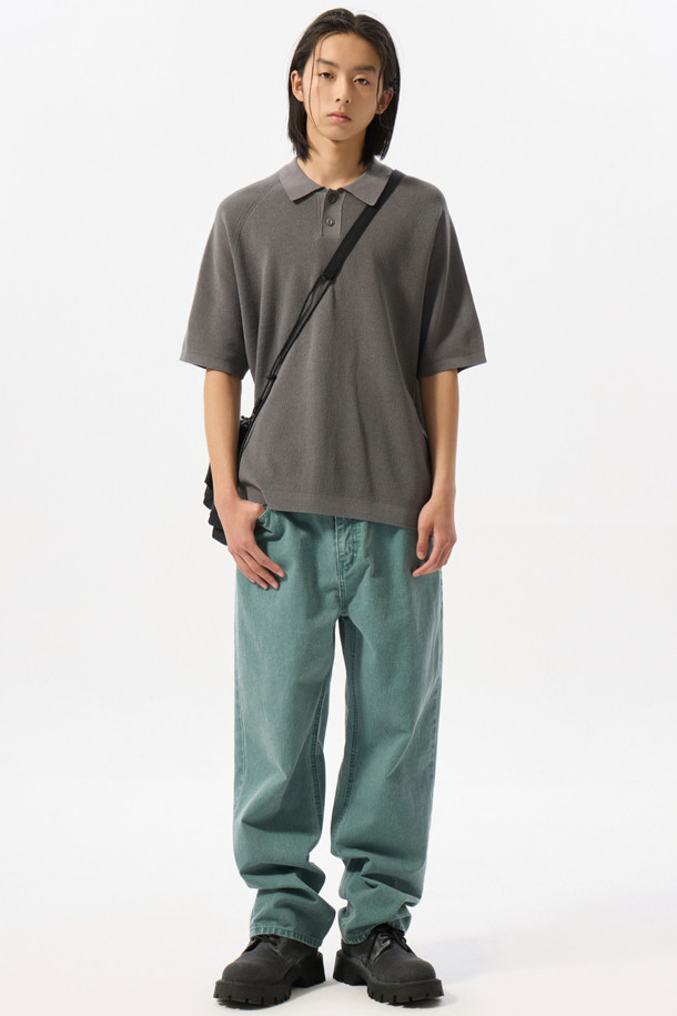 CUSTOMELLOW - 스웨터 - Grey Soft Half Collar Sweater