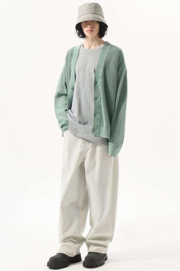 CUSTOMELLOW - 가디건 - Green Garment Dyed Cardigan