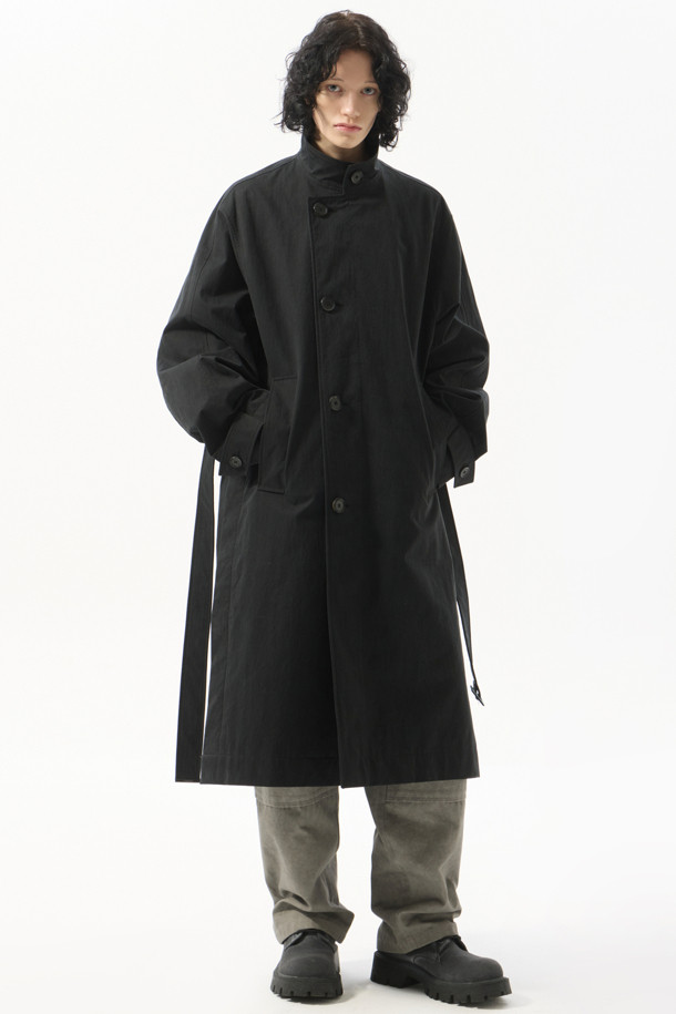 CUSTOMELLOW - 코트 - Black Highneck Belted Coat