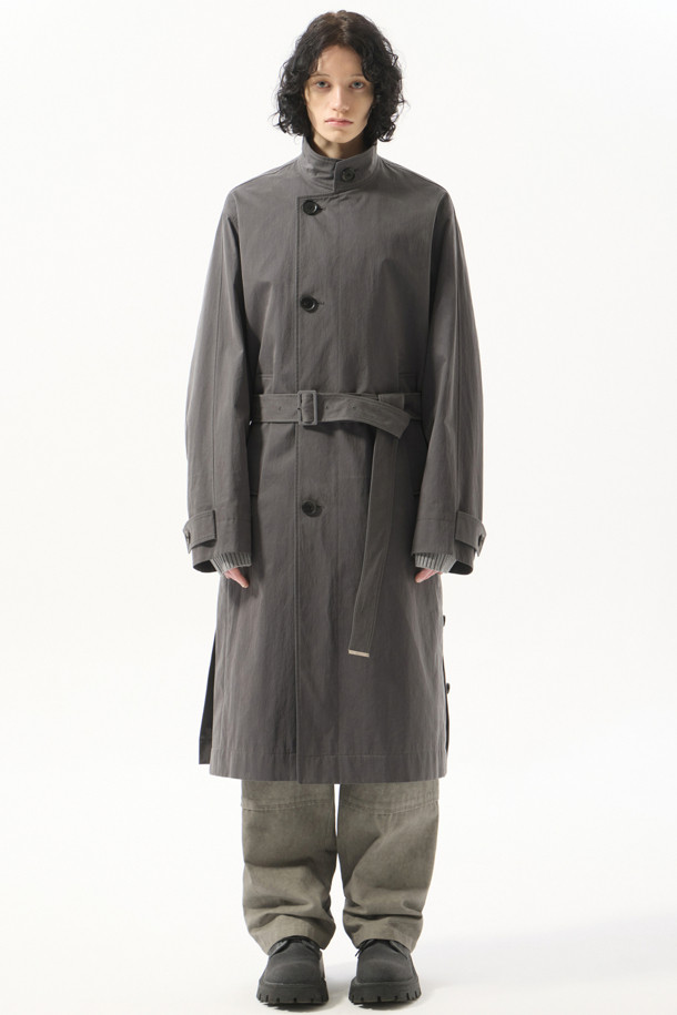 CUSTOMELLOW - 코트 - Grey Highneck Belted Coat