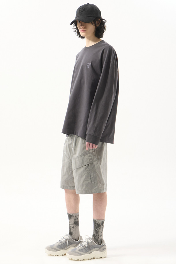 CUSTOMELLOW - 하프팬츠 - Grey Curved Line Shorts