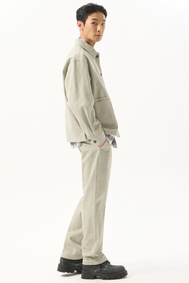 CUSTOMELLOW - 캐주얼팬츠 - Grey Straight Fit Cotton Pants