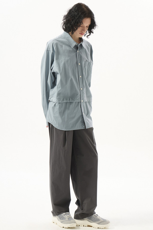 CUSTOMELLOW - 긴팔셔츠 - Grey Long Layered Pocket Shirt